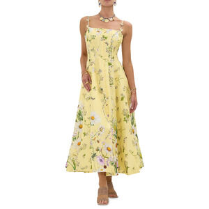Camilla Daisy Chains Floral Linen-Silk Midi-Dress L